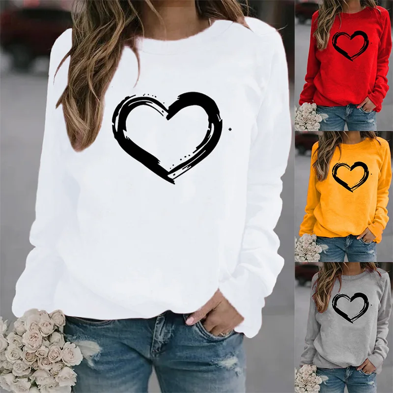 

Women Hoodie Black Heart Printed Hoodies Women Fleece Long Sleeve O Neck Loose Sweatshirt Girls Pullovers Winter