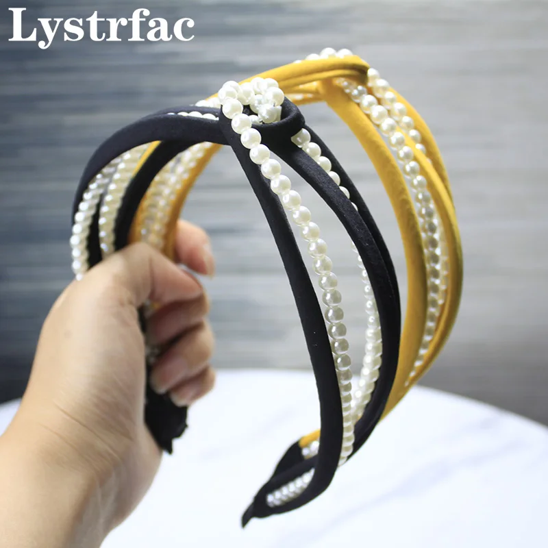 

Lystrfac Fashion Hollow Cross Pearl Headband for Women Simple Fashion Hairband Hair Hoop Bezel Female Party Hair Accessories