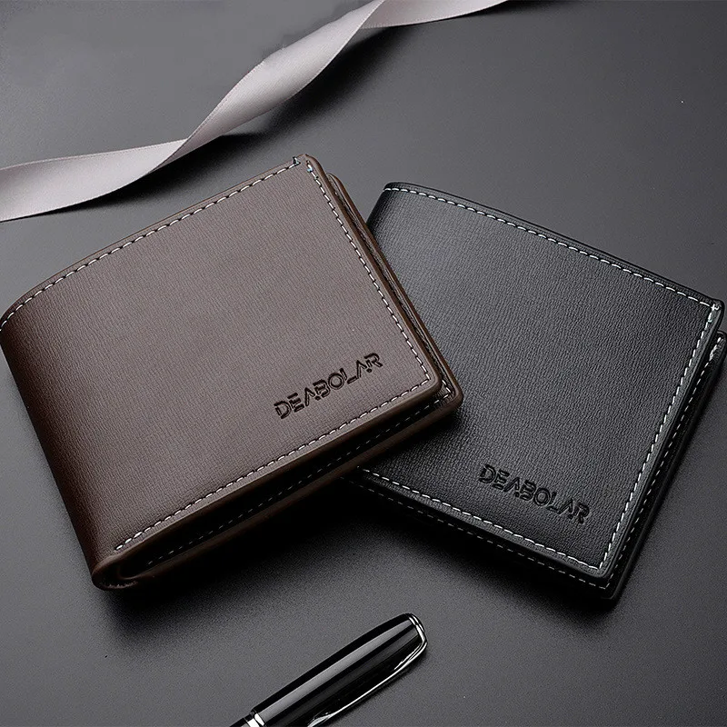 

Hot Sale New Men's Wallet Casual Two-fold Short Horizontal Men's Wallet PU Solid Color Men's Open Coin Purse Luxury Brand Wallet