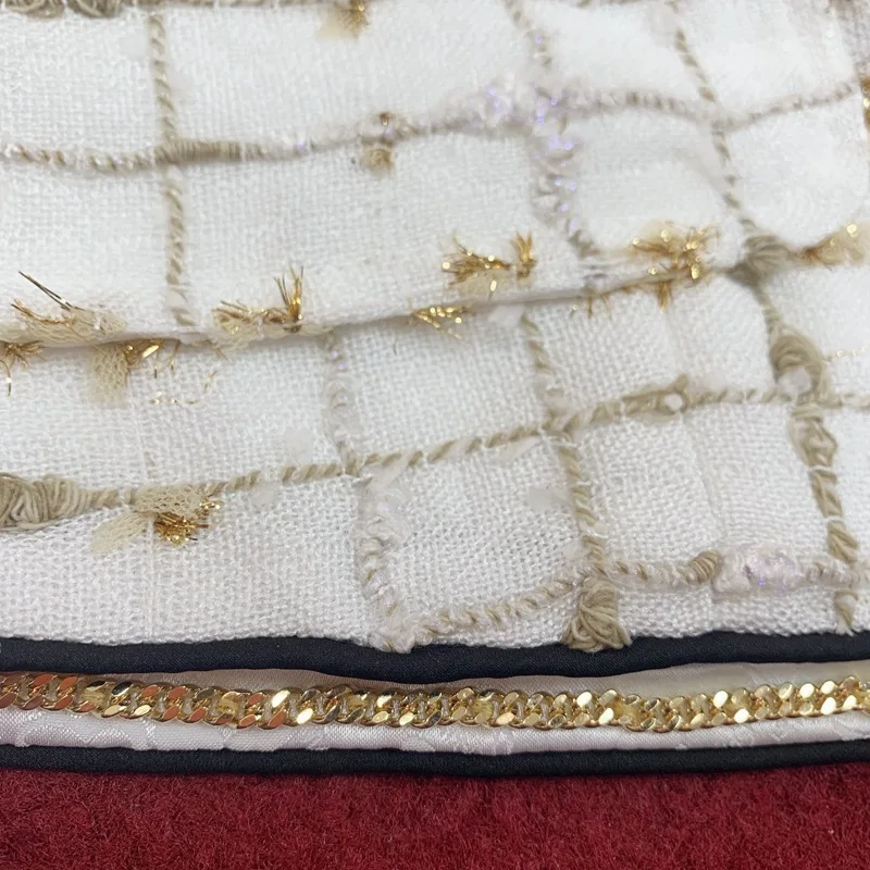 Золотая нить тканая 2020 твидовый воротник стойка бант тонкая куртка элегантная