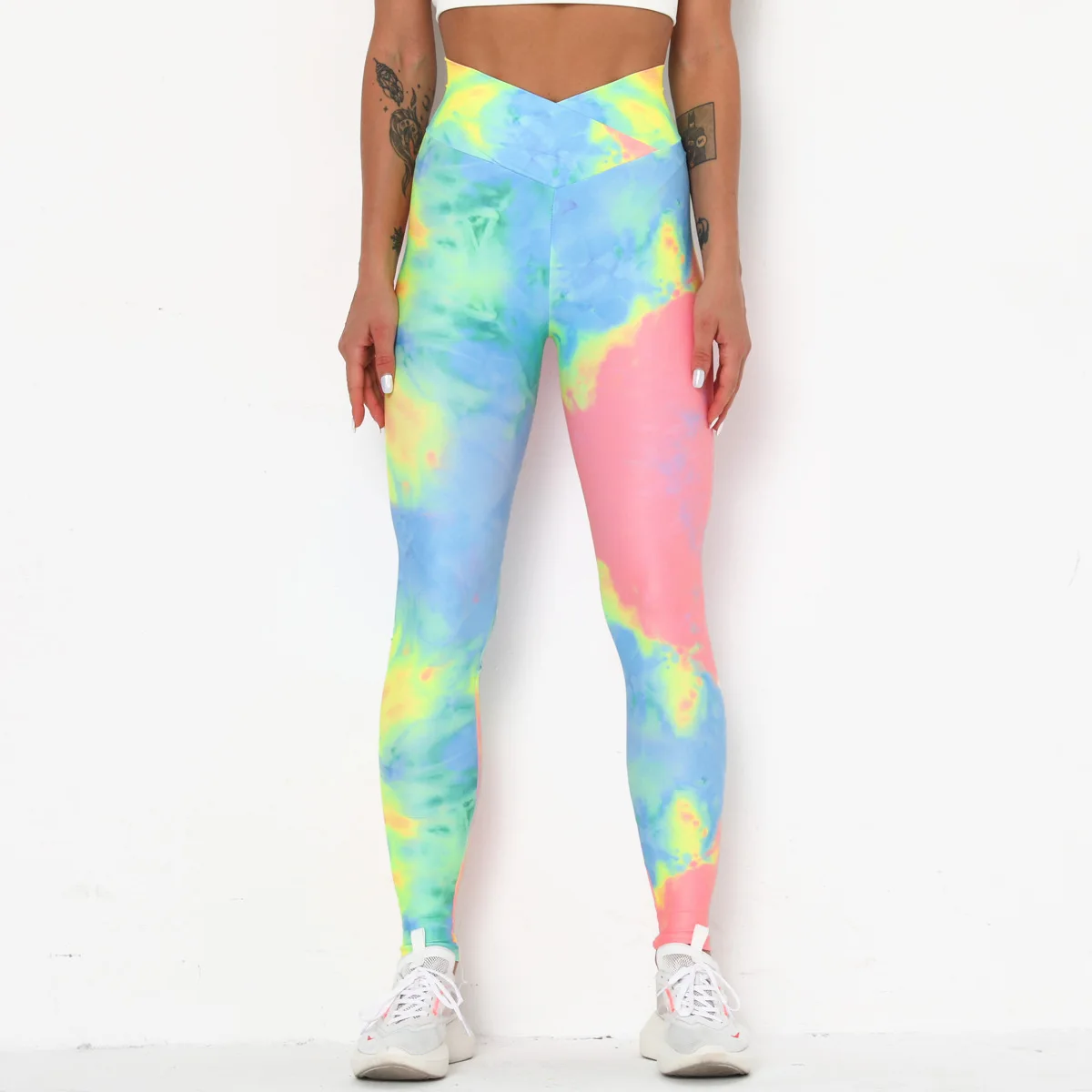 

Hot-selling Digital Printing Tie-dye Fitness Pants Cross-waist Pants, Sports Tight-fitting Hip-lifting Yoga Pants Leggings Women