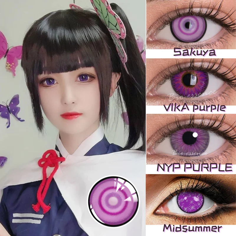 Bio-essence 1 Pair Halloween Cosplay Color Contact Lenses for Eyes Anime Accessories Purple Pupilentes Crazy Lens