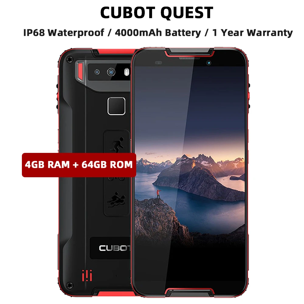 Cubot Quest Sport Rugged Smartphone Octa-Core 5.5" Display 4GB+64GB 4000mAh Cellphone 4G LTE Dual SIM Dual Camera 12.0MP Phone