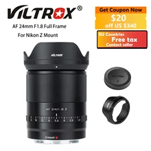 VILTROX 24mm F1.8 AF Auto Focus Full Frame Wide Angle Prime Camera Lens Large Aperture for Nikon Camera Lens Z5 Z6 II Z7 Z50