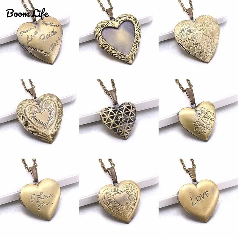 

Copper Love Heart Locket Pendants for Women Openable Frame Glossy Family Pet Picture Photo Necklace Family Love Gift