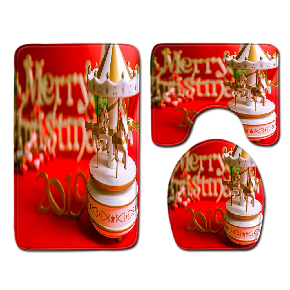 Рождественские коврик для ванной 3 шт. Ванная комната Комплект ковриков