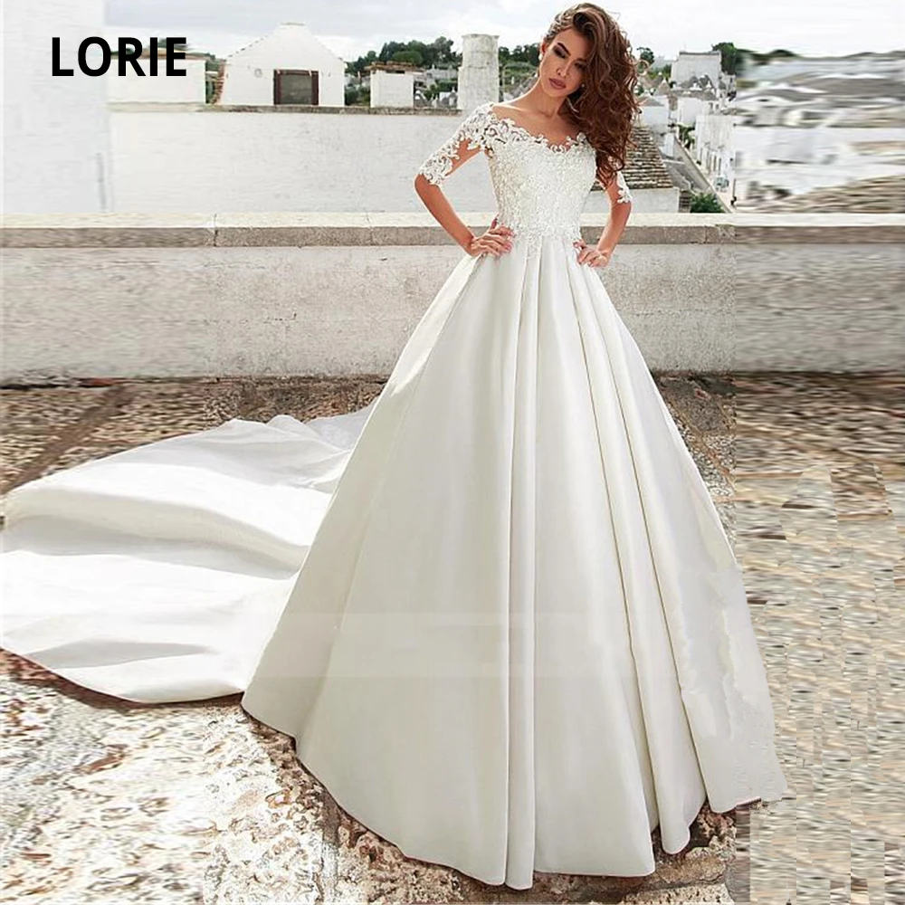 LORIE 2020 Новое весеннее кружевное атласное простое свадебное платье с полурукавами