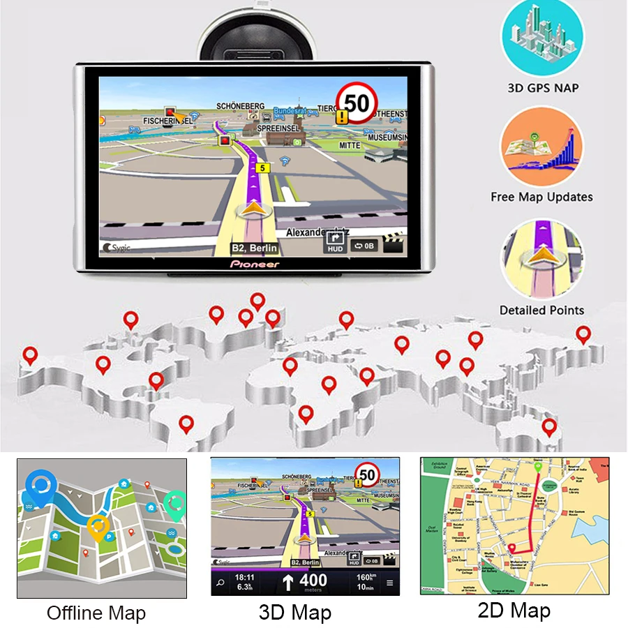 7 дюймовый автомобильный GPS навигатор Android 768M + 16 Гб Full HD 1080P DVR портативное для