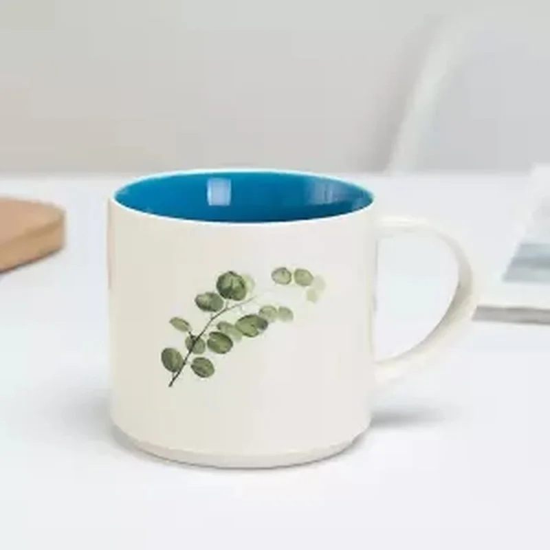 Большая вместительная простая керамическая чашка прямая цветная для глазури