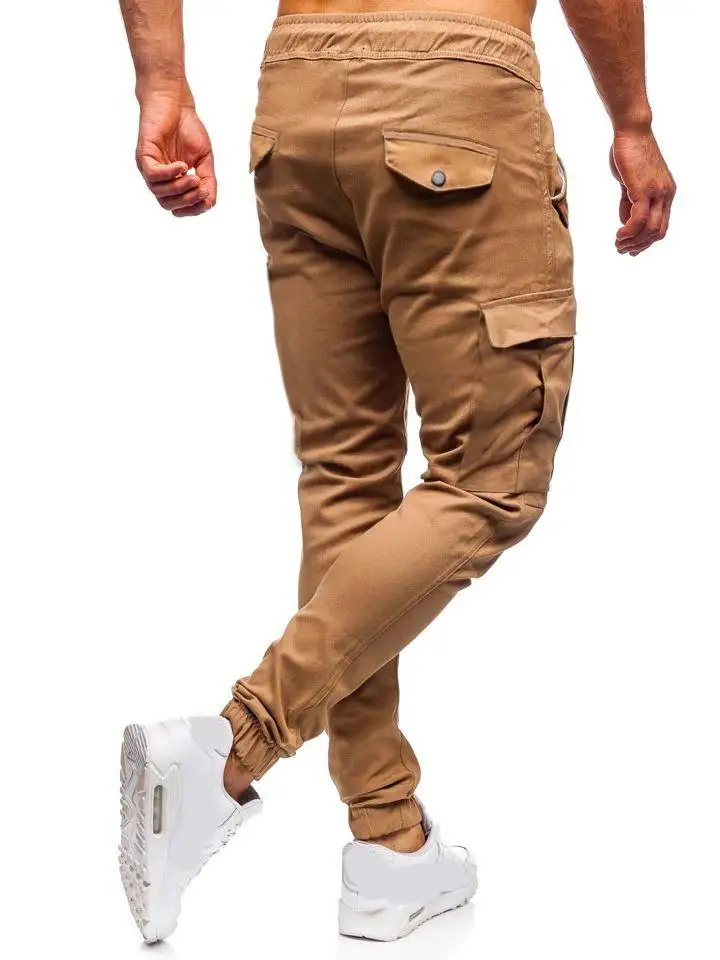 

Casual Sports Trousers for Men Cargo Pants Men's Sweatpants Solid color Flip pocket khaki Gray