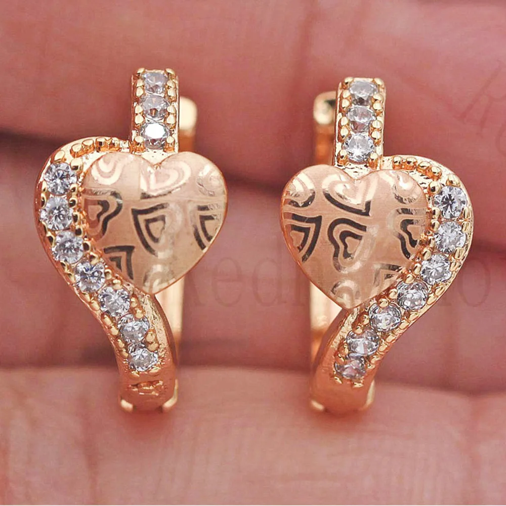Женские серьги в форме сердца кольца с цирконом золотистого цвета пчелы