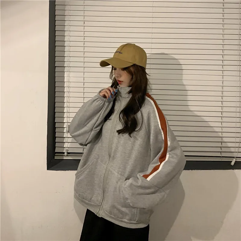 Осенне зимние женские куртки толстовка на молнии размера плюс Свободные