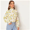 SHEIN/белая блузка с цветочным принтом и оборка, с вырезом на спине, топ, Женская весенне-осенняя Повседневная блуза с длинным рукавом с принтом «Бишоп», abaya