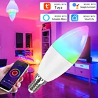 Умная Светодиодная лампа Tuya с Wi-Fi, приглушаемая свесветильник для дома с голосовым управлением, работает с Google Home, E14, Alexa, RGBWWCW, 5 Вт, 7 Вт, 9 Вт