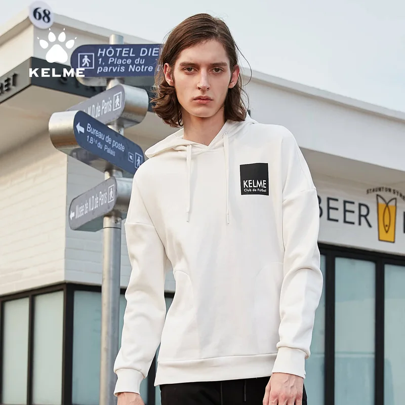 Мужская толстовка с капюшоном KELME белая Повседневная Толстовка в стиле хип-хоп