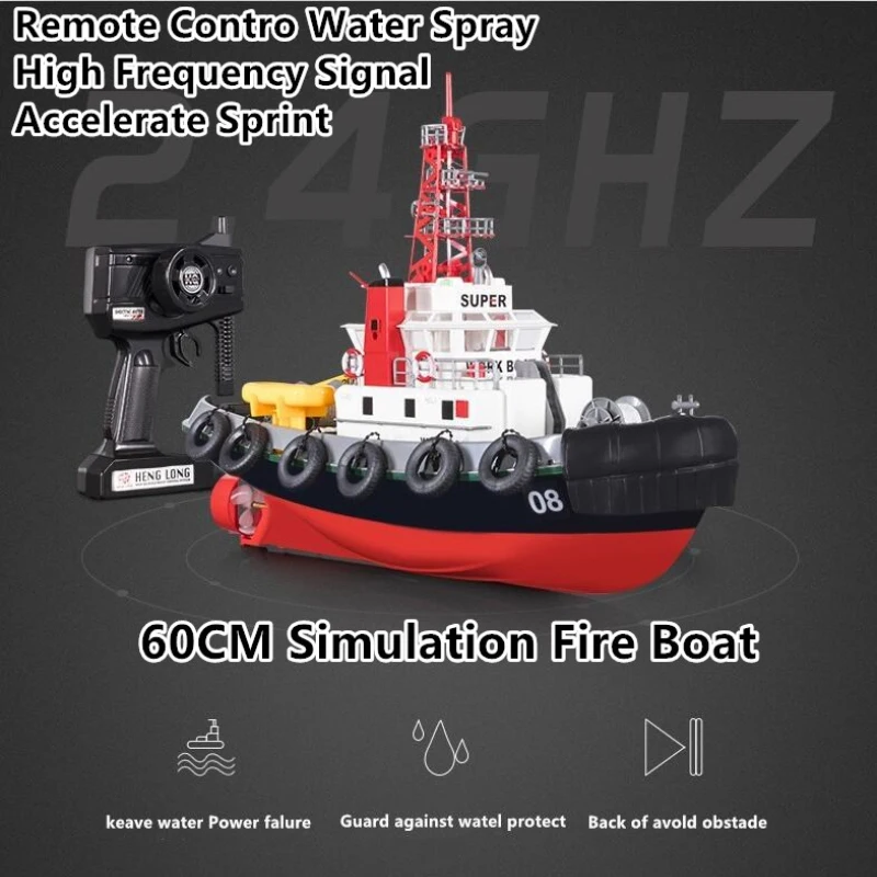 

Большая модель пожарной лодки, 2,4 г, 25 минут выносливости, может распылить воду, высокоскоростная спасательная лодка с дистанционным управлением, модель лодки, игрушка в подарок
