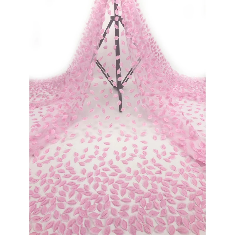 Кружевная ткань 2020 высокого качества из полиэстера с вышивкой листьев, спокойная и элегантная для праздничных платьев.