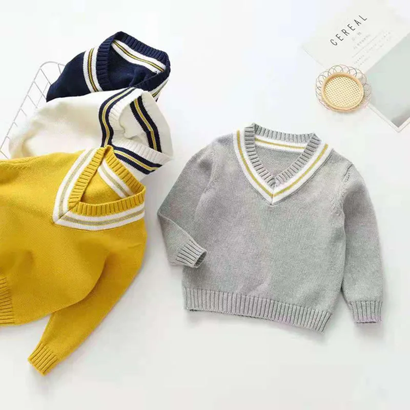 

Baby Kids Boys Long Sleeve V-neck Pure Color Knit Sweater Spring Autumn Baby Boys Pullover Sweaters Children's Clothes