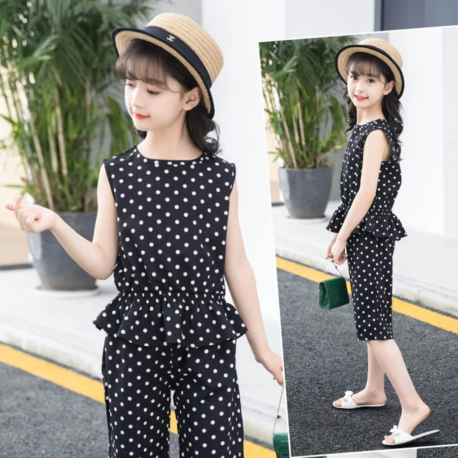 Детская летняя одежда жилет и короткий костюм из 2 предметов для девочек с узором