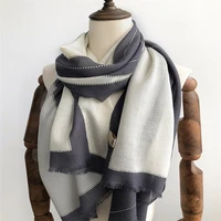 autumn winter wool scarf women simple white collar style black white geometric pattern printing long thin cape dual use
