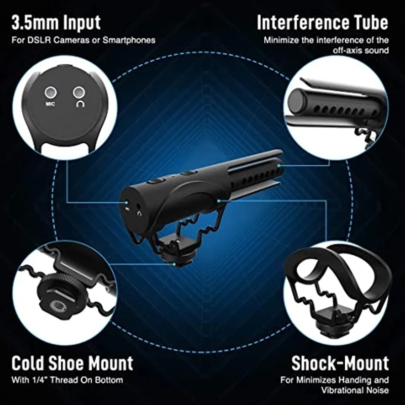 

Микрофон для камеры, суперкардиоидный конденсаторный видеомикрофон с кабелями 3,5 мм TRRS TRS для смартфона, DSLR камера, искусственная кожа