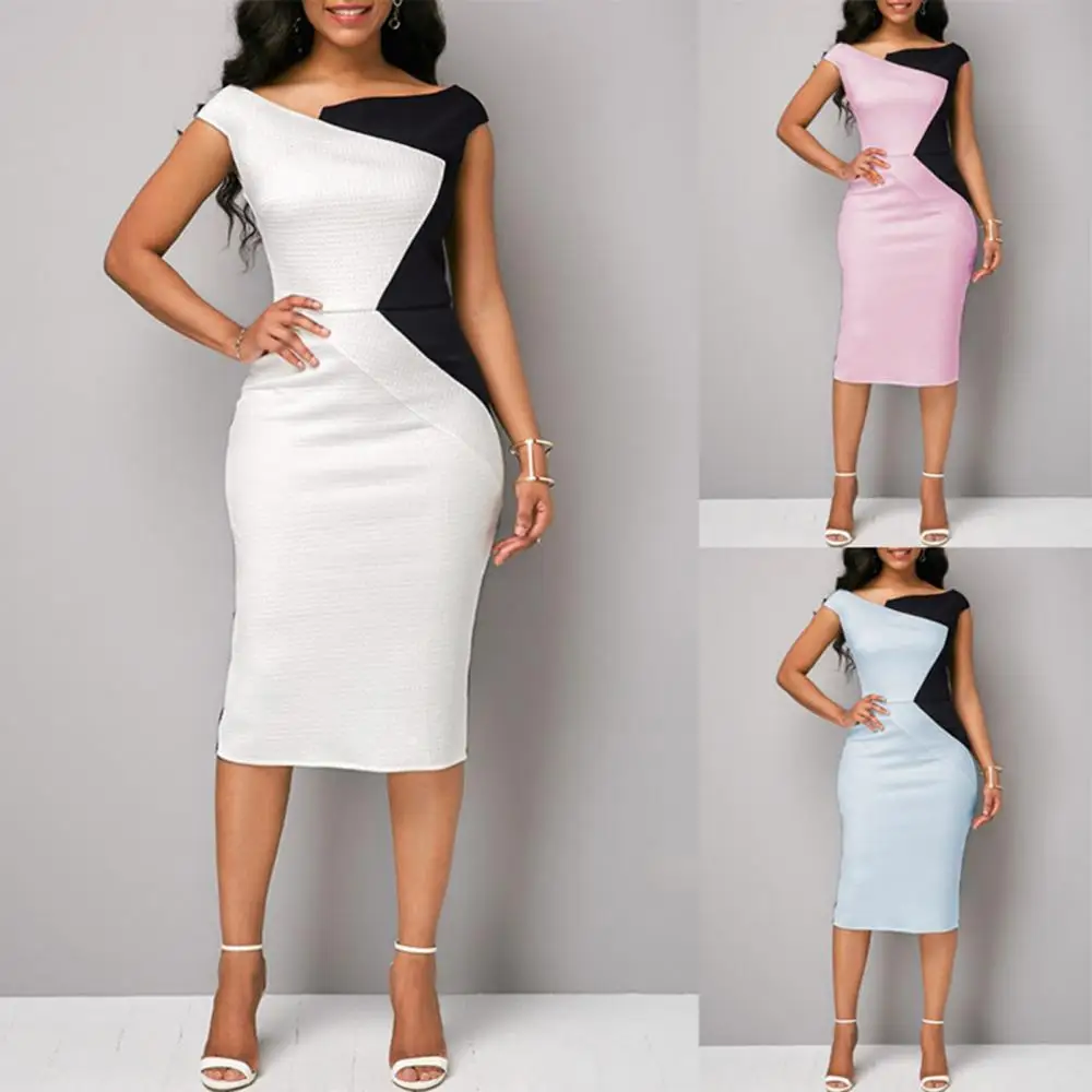 

70% Hot Sell Plus Size Fashion Women Color Block Sleeveless Irregular Bodycon Midi Dress