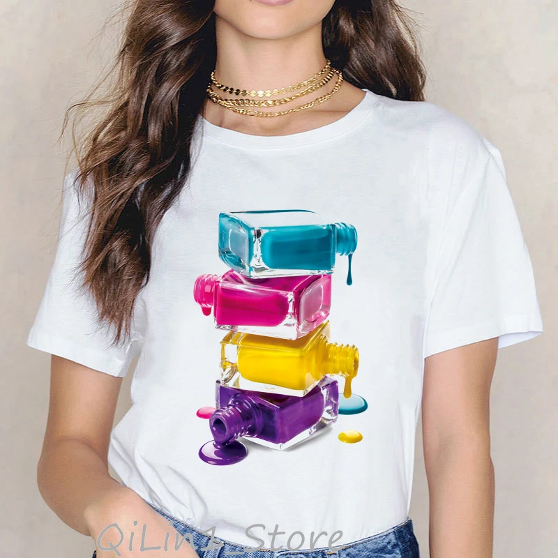 Vogue Rainbow nail polish print tee shirt femme vintage t shirt women clothes summer top female harajuku aesthetic tshirt