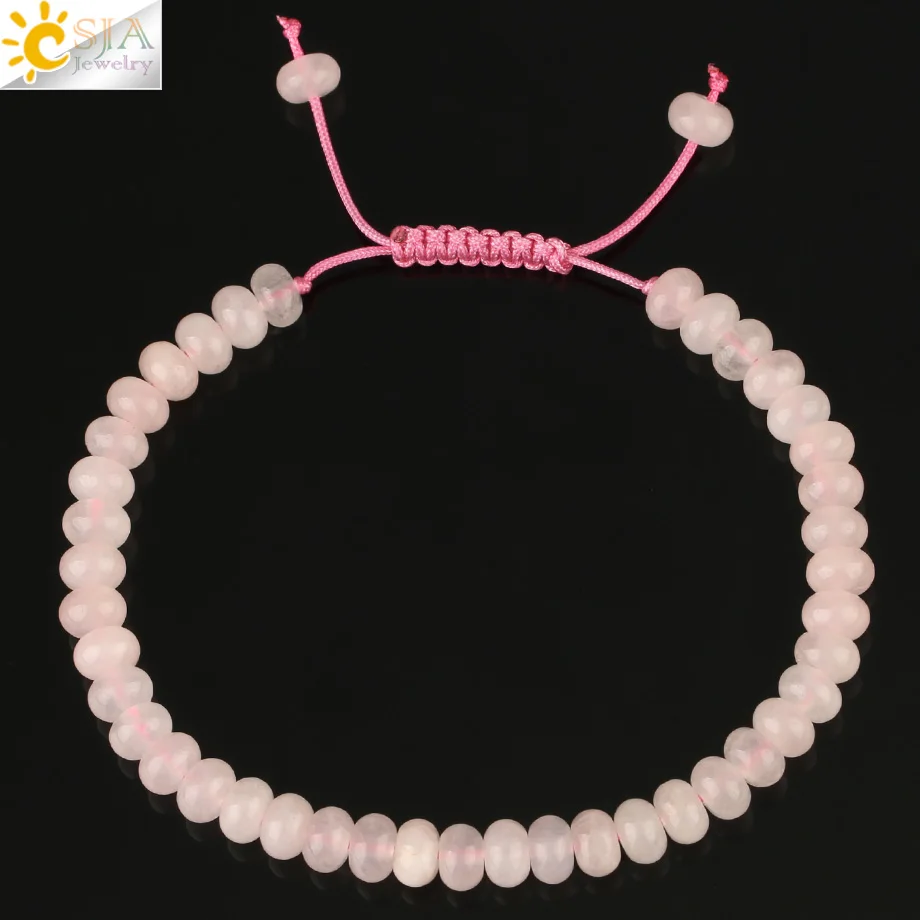 Rose Quartz Csja плетеный браслет из натурального камня 6 мм бусины «счеты» лечебный Кристал, кварц Лава тесемка, нитка браслеты для женщин мужчин G209 - Окраска металла: Rose Quartz
