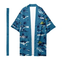 mens japanese traditional ethnic long kimono cardigan mens samurai kimono hawaiian pattern kimono shirt yukata jacket