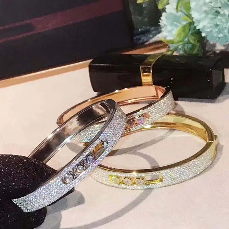 Real 100% 925 Sterling Silver Move bangle With Clear CZ For Women Brand France Jewelry moved 3 stone bracelete masculino | Украшения и