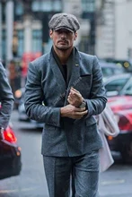 (Jacket+Pants)Men Blazer Thick Winter Blue Tweed Coat 2 Pieces Wedding Dinner Party Male Clothing Costume Homme Blazer Trousers (4)