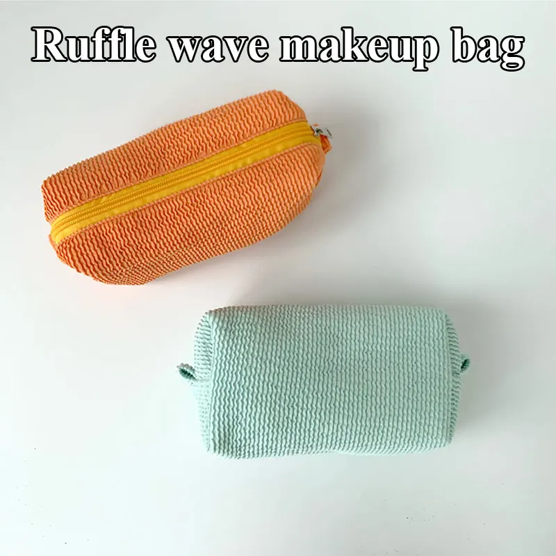 

Плиссированная косметичка для женщин, однотонный Органайзер на молнии с волнистым узором для макияжа, дорожная Женская сумочка для туалетн...