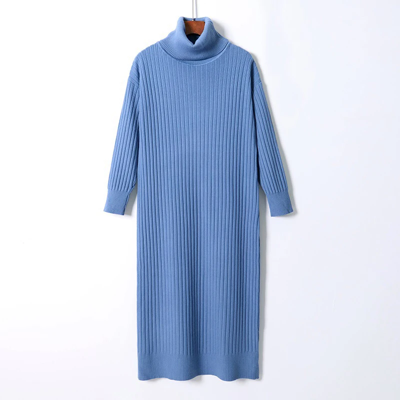 

Зимнее плотное вязаное длинное прямое женское платье HLBCBG, теплый пуловер с высоким воротником, платье-свитер, шикарные платья оверсайз
