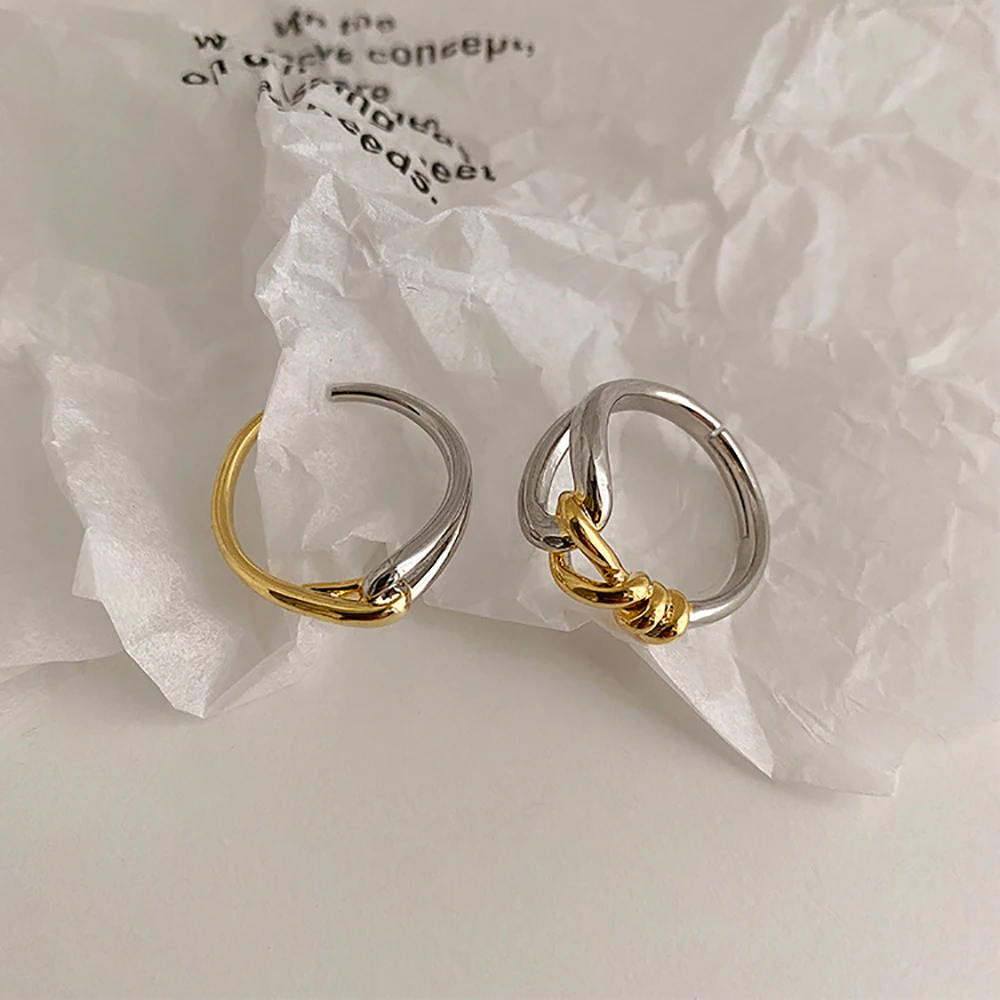 

Ghidbk Gold Silver Color Vintage Contrasting Color Knotted Opening Rings For Women Summer Trendy Street Punk Party Rings Jewelry