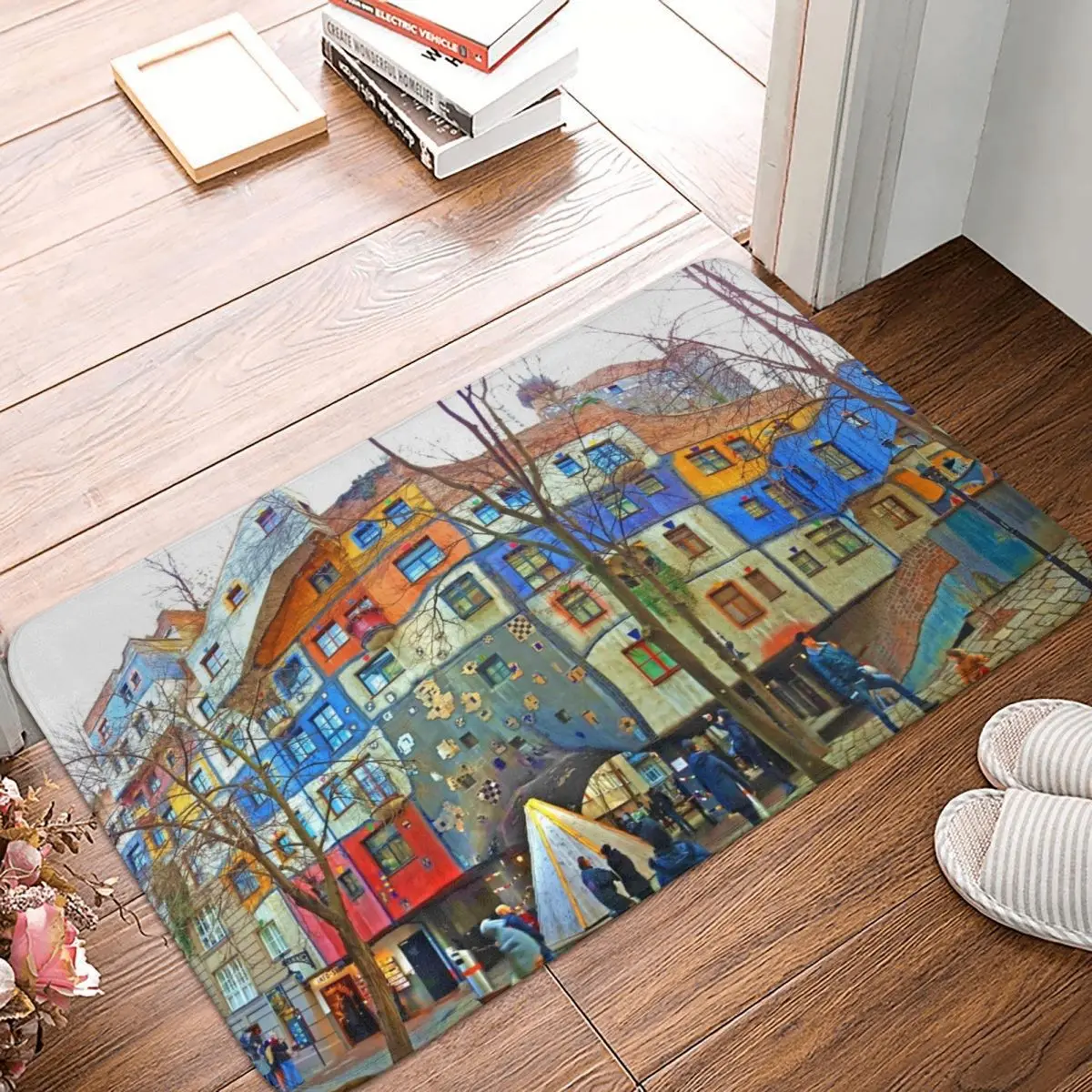 

Hundertwasser House Vienna Doormat Carpet Mat Rug Polyester Anti-slip Floor Decor Bath Bathroom Kitchen Living Room 40*60