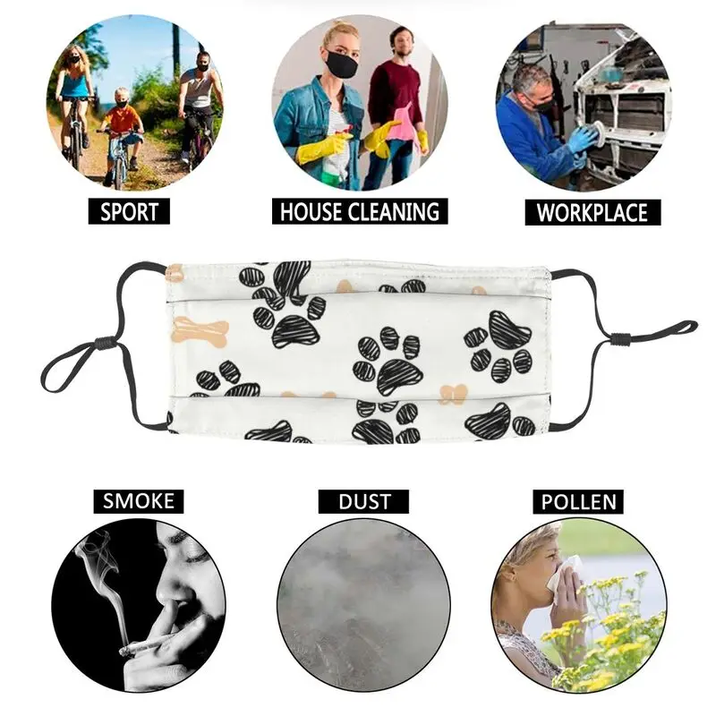 

Dog Footprint Bone Reusable Unisex Adult Face Mask Animal Paw Lovers Anti Haze Dust Protection Cover Respirator Mouth Muffle