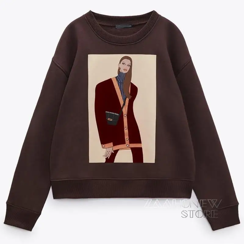 

ZAAHONEW 2022 весенне-осенний женский модный винтажный спортивный пуловер, топы, повседневные женские толстовки с длинным рукавом