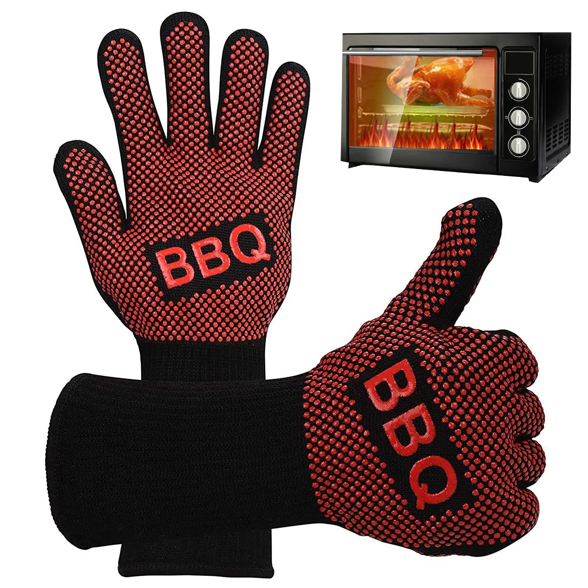 

1 Pair Of BBQ Gloves 1472°F Extreme Heat Resistant Oven Gloves Hot Fireproof Grilling Glove Non-Slip Washable Kitchen Oven Mitts