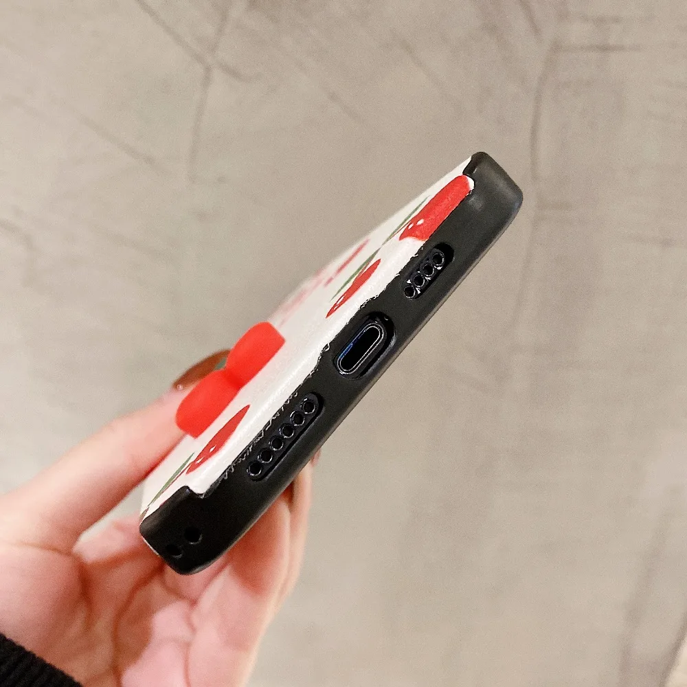 

sumkeymi Cute Cherry Soft Silicone Phone Holder Case For iphone 11 12 Pro Max X XR Xs max 8 7 Plus Hand Band Cases