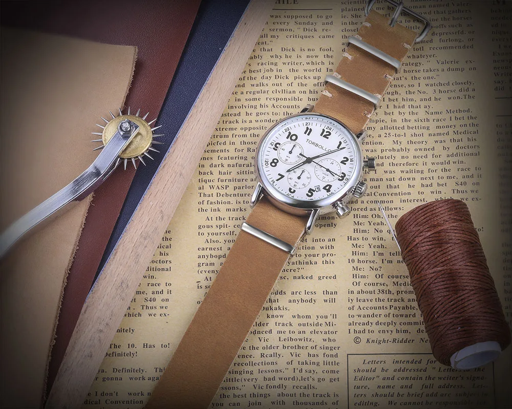 Premium Leather NATO Watch Band Gingerbread One piece Watch Straps For Men or Women Watch 18mm 20mm 22mm