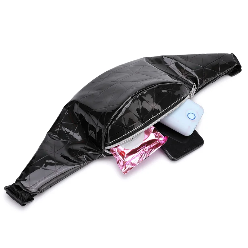 

2020 New Women Waist Pack Ladies Mini Geometric triangle Chest Bags female Patent Leather Fanny bag