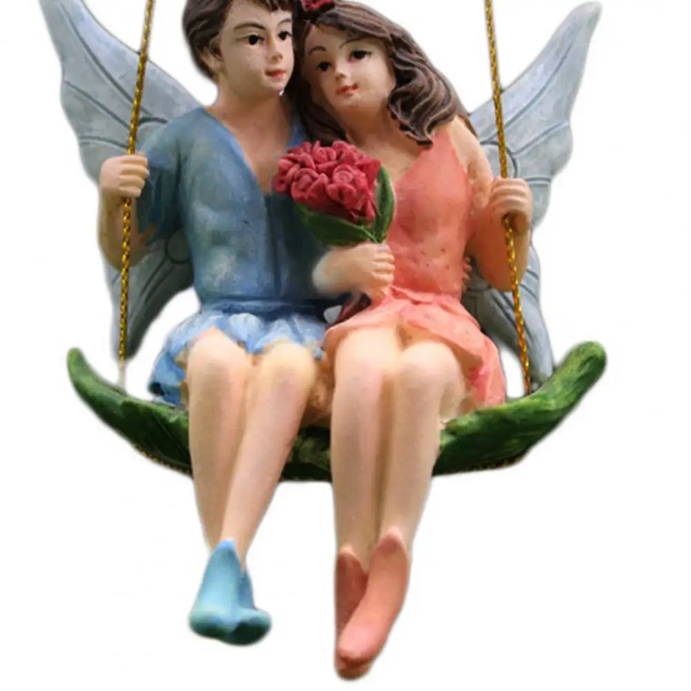 

80% Hot Sales!! Fairy Garden Couple Swing Figurine Cartoon Cute Resin Fairy Garden Lovers Pendant for Gift