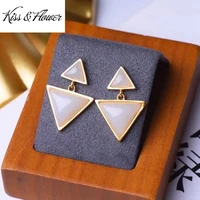 kissflower er342 fine jewelry wholesale fashion woman bride girl mother birthday wedding gift triangle 24kt gold stud earrings