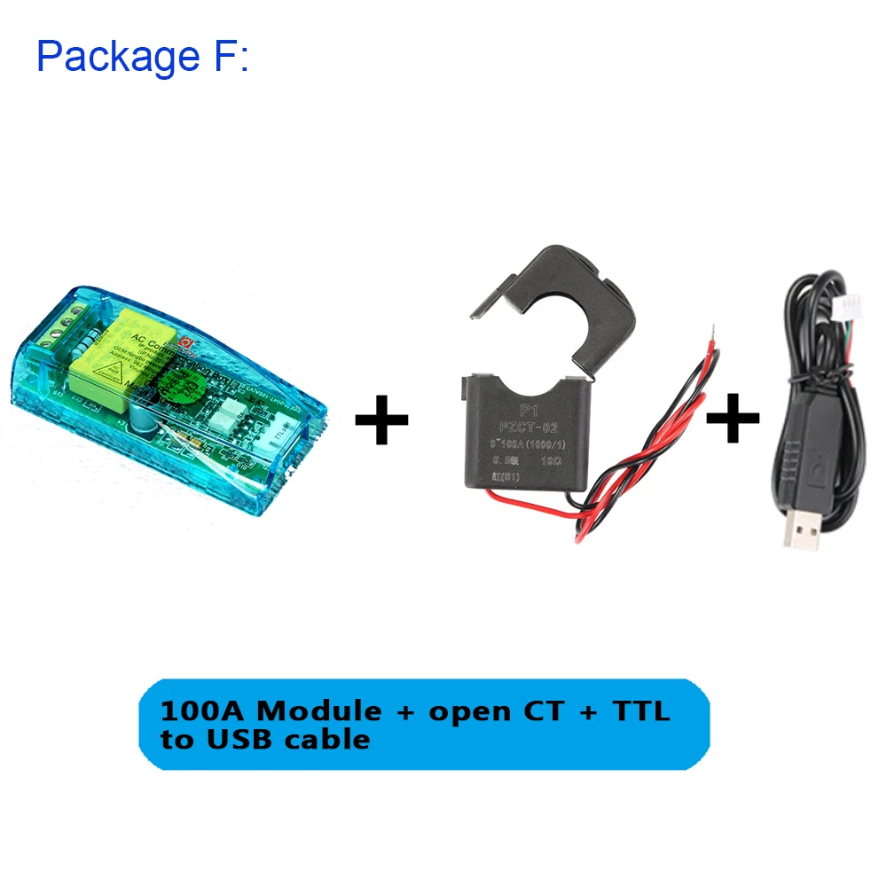 Package F PZEM-004T AC цифровой многофункциональный метр ватт мощность вольт ампер ttl ток тестовый модуль PZEM-004T с катушкой 0-100A 80-260 В переменного тока - Цвет: Package F