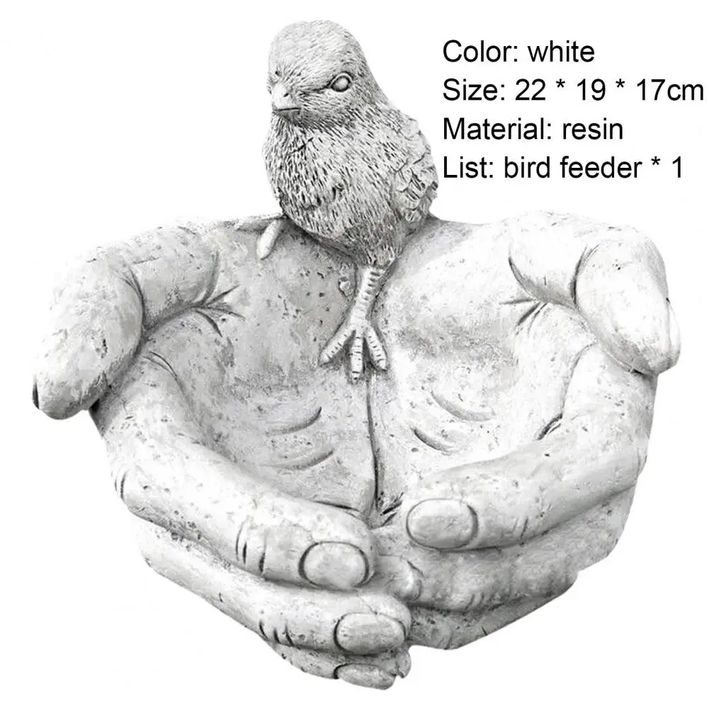 

Bird Feeder Anti-deform Large Capacity Resin White Holding Chick Hands Sculpture Birdfeeder for Outdoor