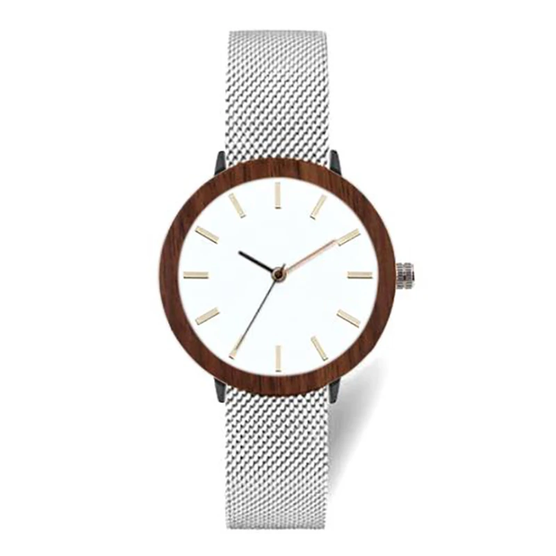 Dropshipping Minimalist Design Custom Made Rose Gold Belt Quartz round Grey Maple Wooden Watch for Women