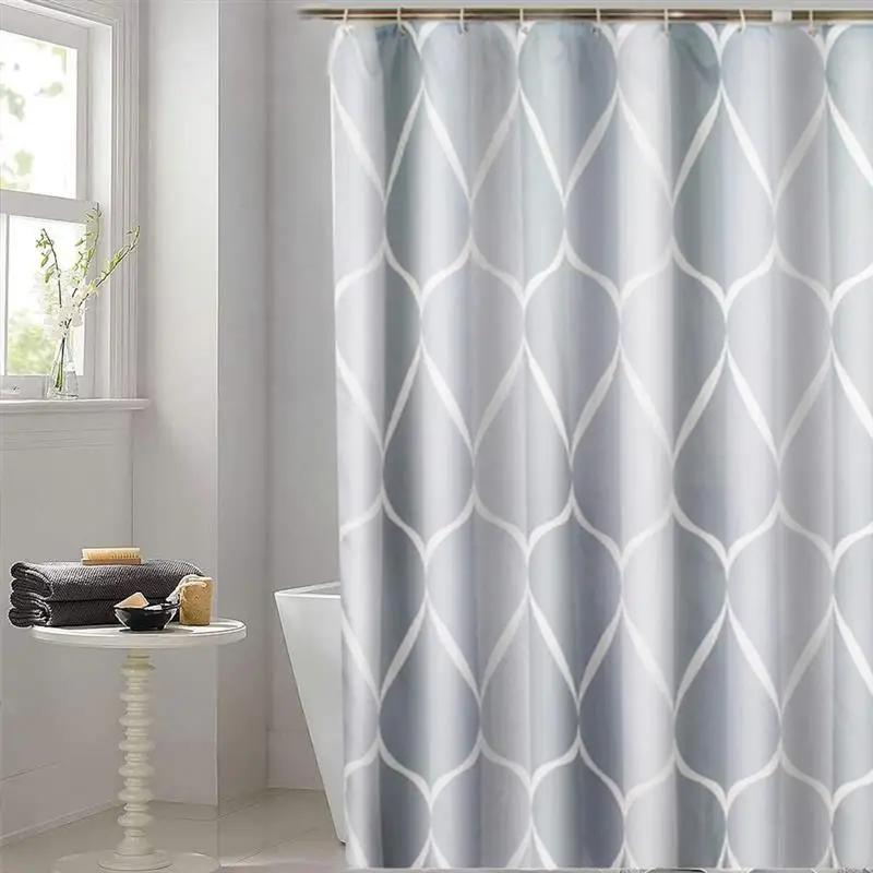 

180x180cm Shower Curtain Waterproof Thickened Polyester Fabric Washable Grey Curtain Bathroom Window Liner with 12 Hooks