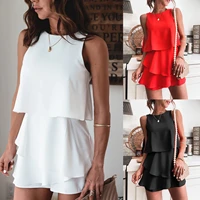2021 summer fashion loose irregular womens sleeveless short jumpsuit solid casual office lady layered rompers