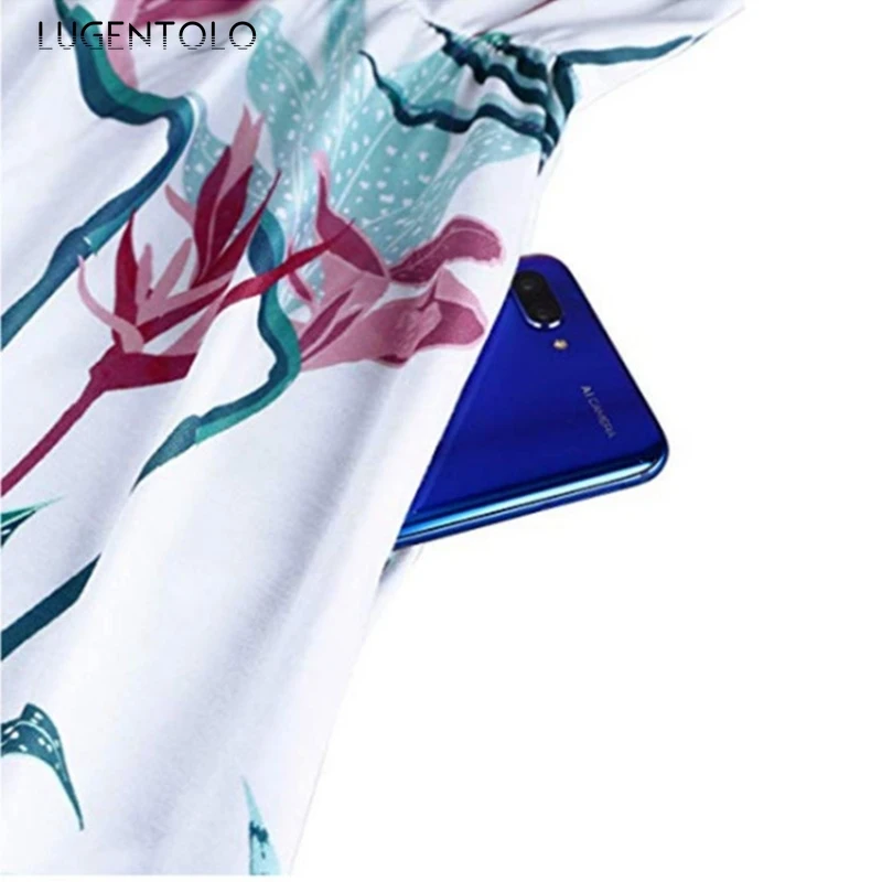 

Lugentolo Women's Summer Dress V-neck Printed Pleated Sexy Spaghetti Strap Big Swing Casual Ladt Fashion Short Dress 5XL