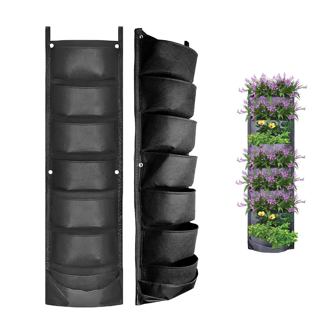 

7 Pockets Wall Hanging Planting Bags for Garden Planter Flower Pots Flowerpot Layout Waterproof Garden Living Supplies Bags